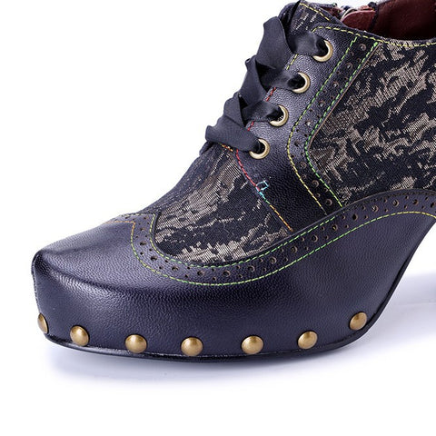 2025 Leather Hand-polished Splicing Printing Rivets  Women's High Heels