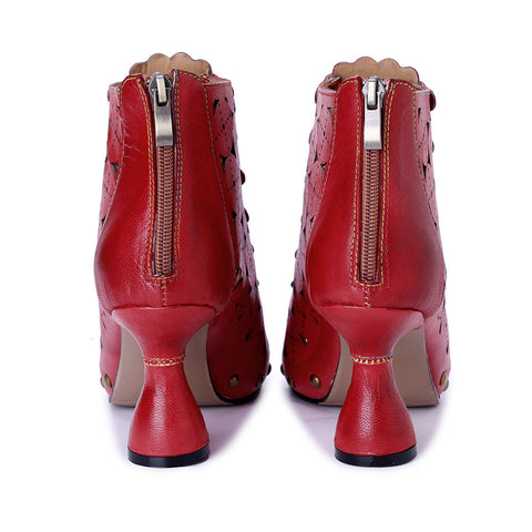 2026 New Women's Handmade Leather Polish color Hollow Splicing Rivet High Heel Sandals