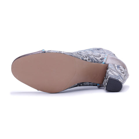 2026 New Handmade Leather Polishing Splicing Printing Process Heel Zipper Thick Heel Short Boots