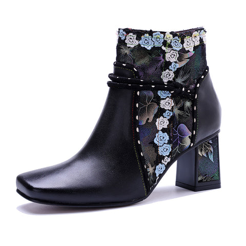 2025 New Leather Hand-polished Retro Lace Comfortable Thick Heel Women's Boots