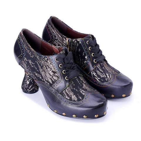 2025 Leather Hand-polished Splicing Printing Rivets  Women's High Heels