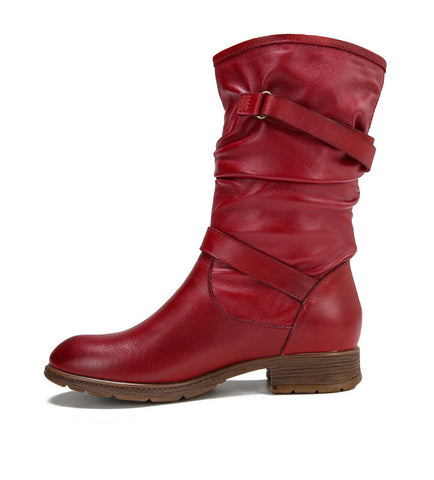 Vintage Leather Tab Buckle Women's Boots Cowhide Ethnic Women's Sleeve Boots