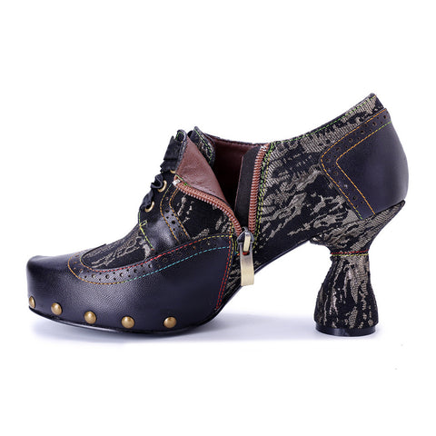 2025 Leather Hand-polished Splicing Printing Rivets  Women's High Heels