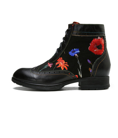 Romantic Floral Cowhide Ethnic Vintage Women's Leather Boots