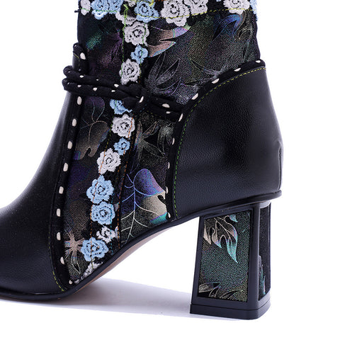 2025 New Leather Hand-polished Retro Lace Comfortable Thick Heel Women's Boots