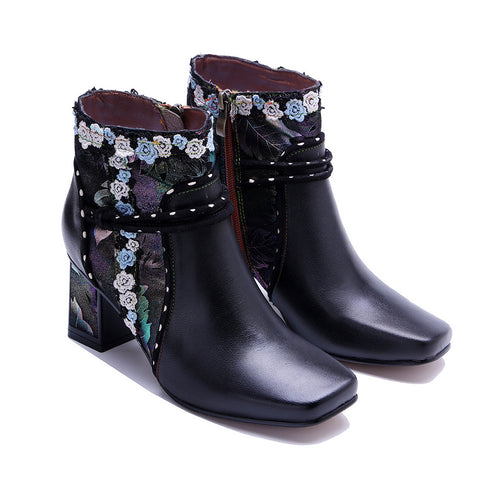 2025 New Leather Hand-polished Retro Lace Comfortable Thick Heel Women's Boots