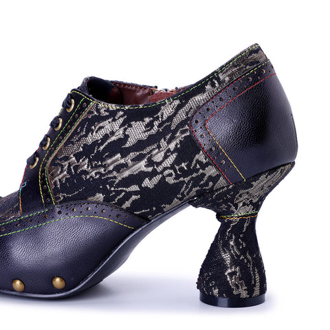 2025 Leather Hand-polished Splicing Printing Rivets  Women's High Heels