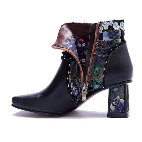 2025 New Leather Hand-polished Retro Lace Comfortable Thick Heel Women's Boots