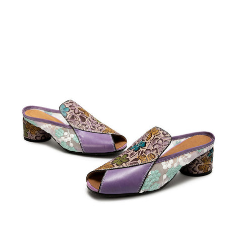 Peep-toe Colorful Leather Slippers