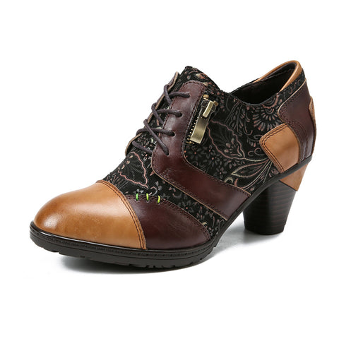Retro Handmade Leather Patchwork Pumps