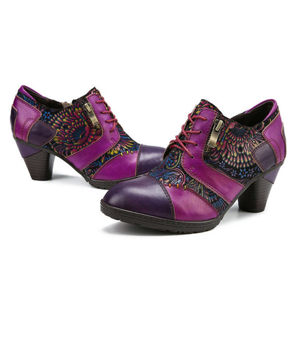 Retro Handmade Leather Patchwork Pumps