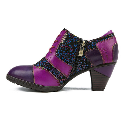 Retro Handmade Leather Patchwork Pumps