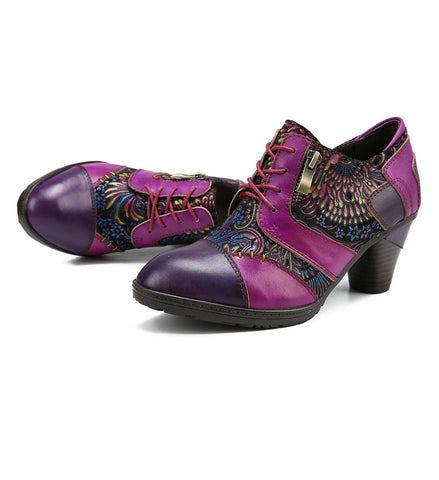 Retro Handmade Leather Patchwork Pumps
