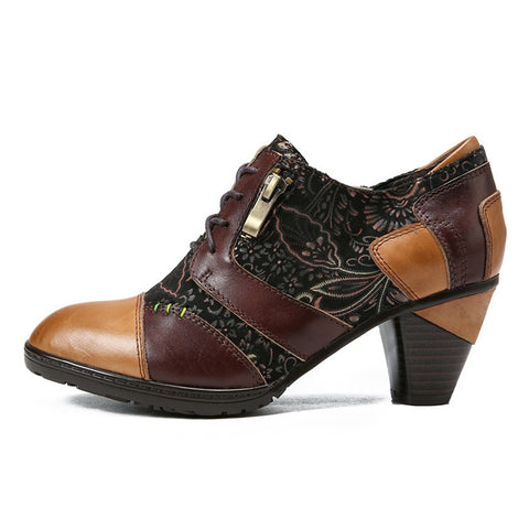 Retro Handmade Leather Patchwork Pumps