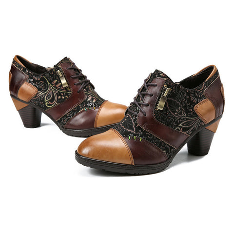 Retro Handmade Leather Patchwork Pumps