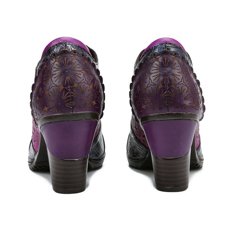 Retro Handmade Leather Patchwork Floral Pumps