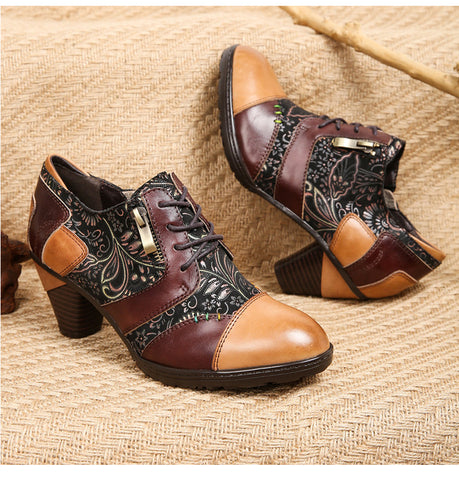 Retro Handmade Leather Patchwork Pumps
