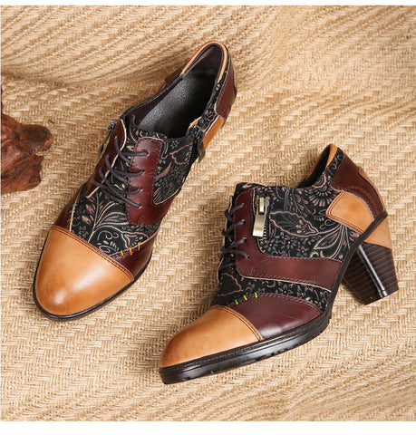 Retro Handmade Leather Patchwork Pumps