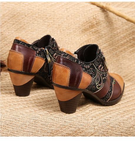Retro Handmade Leather Patchwork Pumps