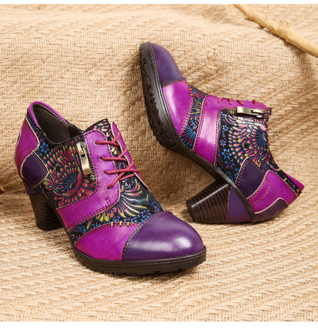 Retro Handmade Leather Patchwork Pumps