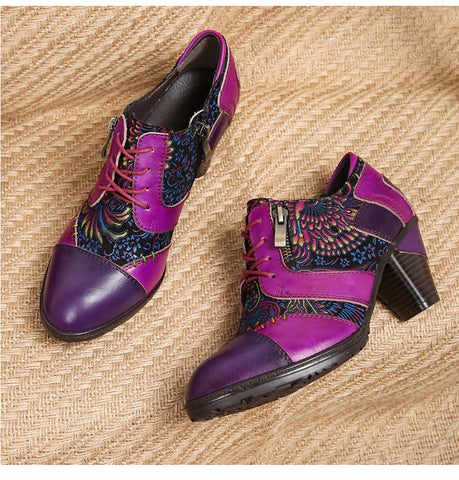 Retro Handmade Leather Patchwork Pumps
