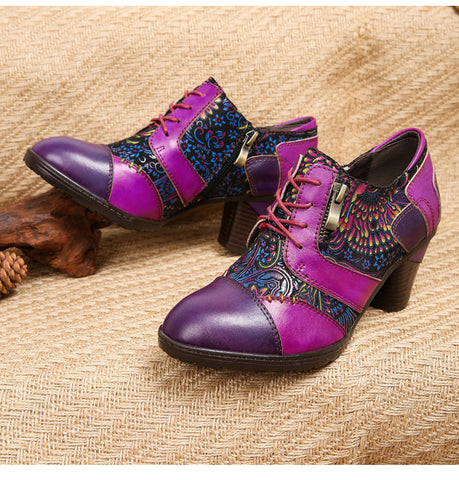 Retro Handmade Leather Patchwork Pumps