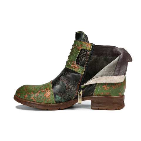 Vintage Handmade Embossed Rose Flat Boots
