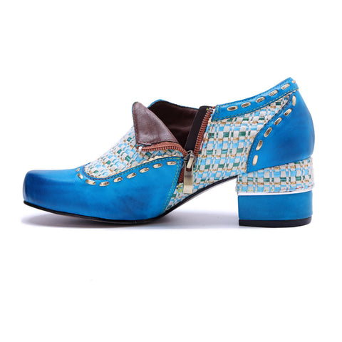 Bohemian Woven Patchwork Side Zipper Heels (Morgana)