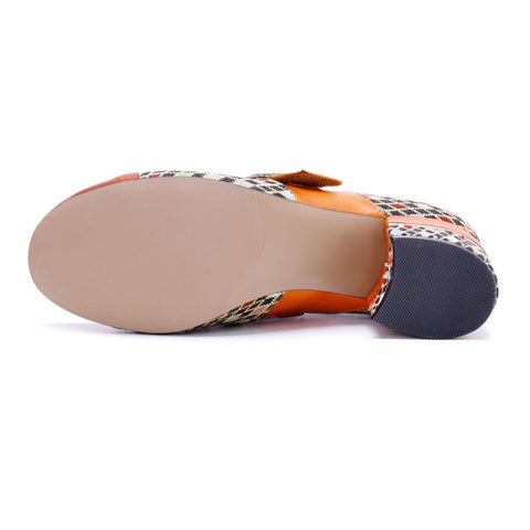Bohemian Colorblock Plaid Patchwork Floral Velcro Zipper Heels (Morgana)