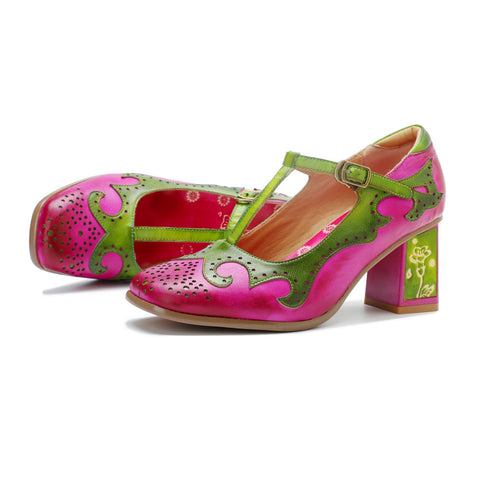 Hand-Painted Contrast Color Mary Jane High Heels (Audrina)
