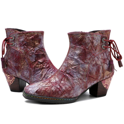 QueenBoho French Thick-heel Handmade Boots