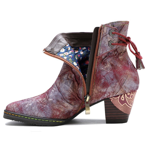 QueenBoho French Thick-heel Handmade Boots