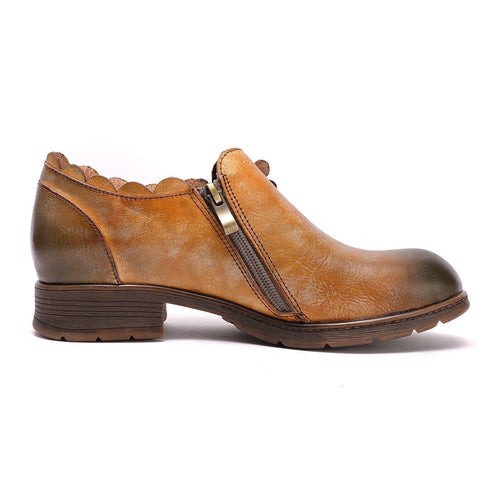 QueenBoho Retro Handmade Floral Leather Flat Boots