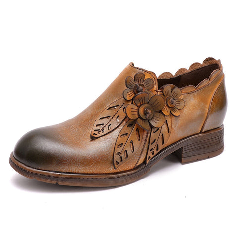 QueenBoho Retro Handmade Floral Leather Flat Boots