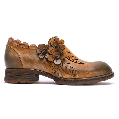 QueenBoho Retro Handmade Floral Leather Flat Boots