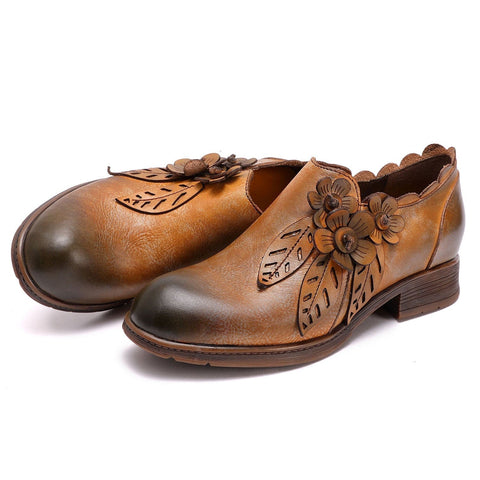 QueenBoho Retro Handmade Floral Leather Flat Boots