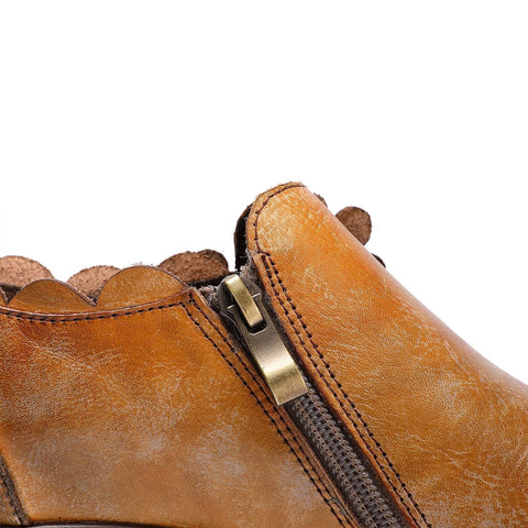QueenBoho Retro Handmade Floral Leather Flat Boots