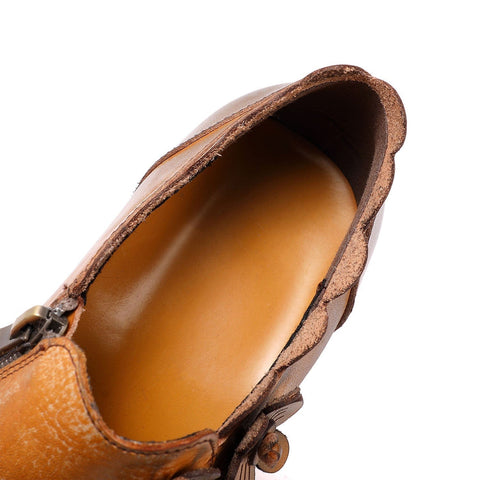 QueenBoho Retro Handmade Floral Leather Flat Boots