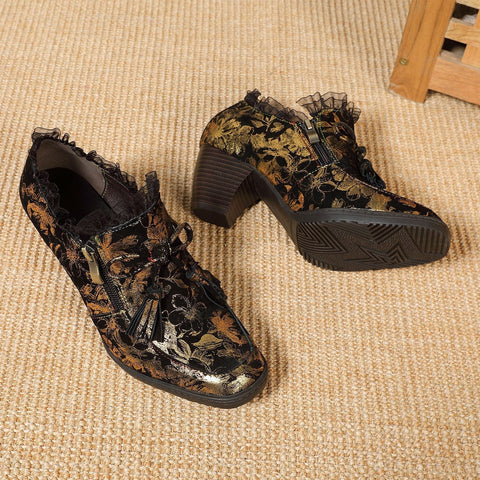 QueenBoho Genuine Leather Handmade Pumps