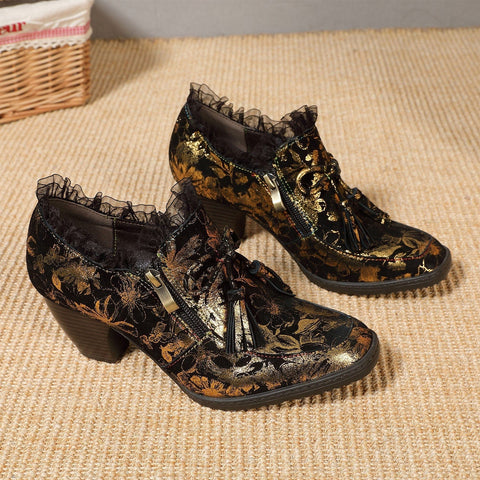 QueenBoho Genuine Leather Handmade Pumps