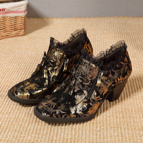 QueenBoho Genuine Leather Handmade Pumps