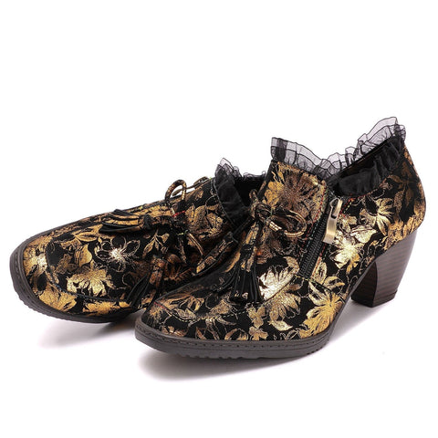 QueenBoho Genuine Leather Handmade Pumps