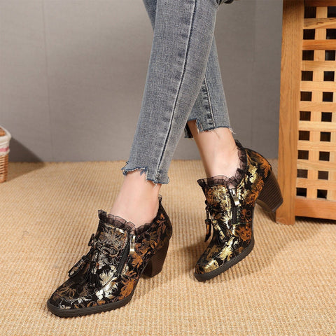 QueenBoho Genuine Leather Handmade Pumps