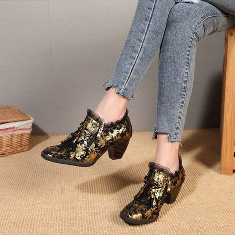 QueenBoho Genuine Leather Handmade Pumps
