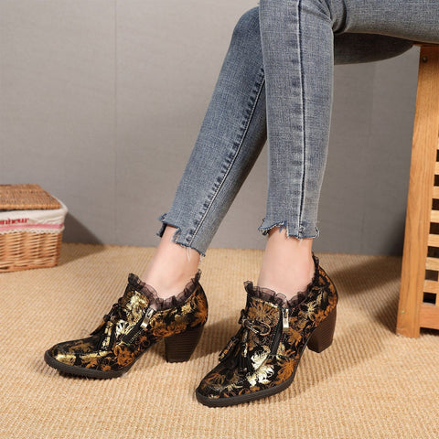 QueenBoho Genuine Leather Handmade Pumps