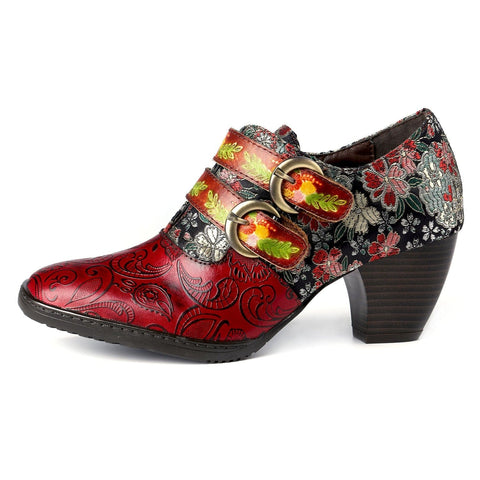Genuine Leather Florals Hook Loop Pumps