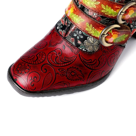 Genuine Leather Florals Hook Loop Pumps