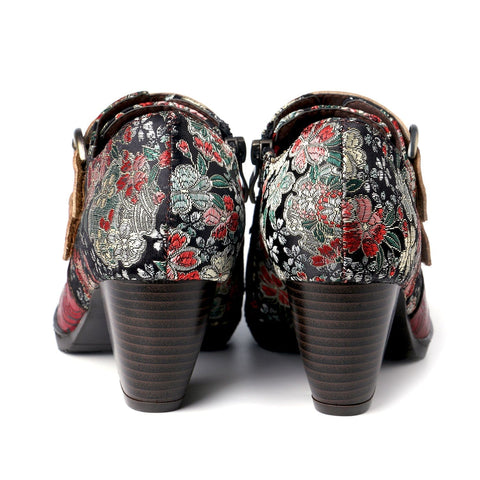 Genuine Leather Florals Hook Loop Pumps