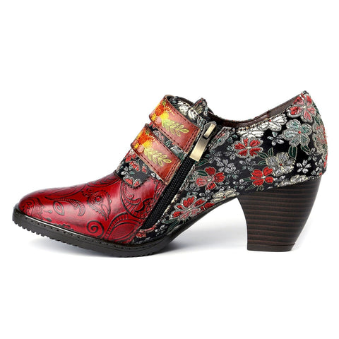 Genuine Leather Florals Hook Loop Pumps