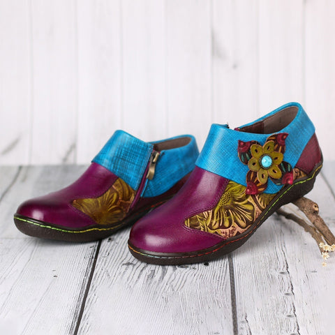 QueenBoho Hand-painted Genuine Leather Comfy Shoes